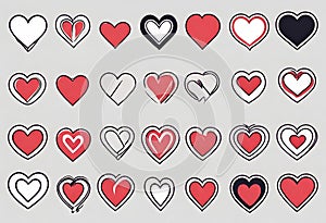 Collection of heart illustrations, love symbol icon set, love symbol vector. v22