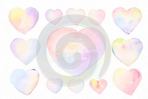 Collection Heart shape Watercolor brush paint pastel on white paper texture background for love wedding or valentines day