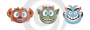 Collection of hilarious and wacky monster expressions . Cartoon style