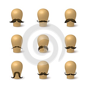 Collection of hipster mustaches on hat-blocks
