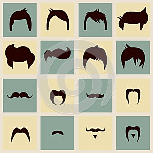 Collection of hipster retro hair styles and mustaches