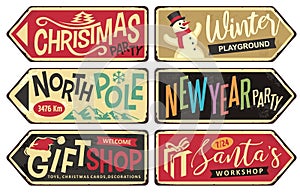 Collection of holiday Christmas sign posts