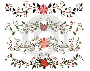 Collection of holidays ornaments, Hand drawn vector dividers. Doodle design elements. Decorative swirls dividers.