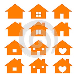 Collection of house icon. Home symbol. Orange simple home icon on white background. Flat style. House icons set.
