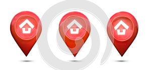 Collection, House symbol with red location pin icon on white background. real estate sale or property investment concept