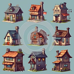 Collection of houses designed for use in 2D games