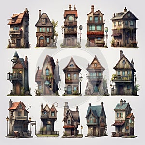 Collection of houses designed for use in 2D games