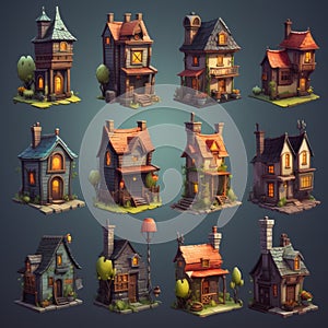 Collection of houses designed for use in 2D games
