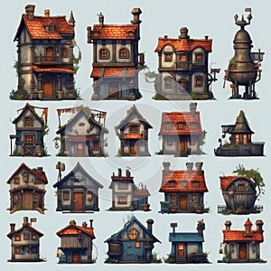 Collection of houses designed for use in 2D games