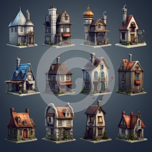 Collection of houses designed for use in 2D games