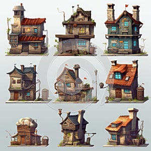 Collection of houses designed for use in 2D games