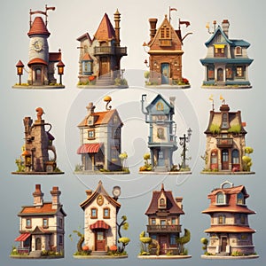 Collection of houses designed for use in 2D games