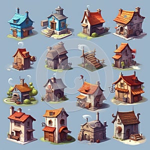 Collection of houses designed for use in 2D games