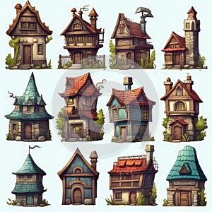 Collection of houses designed for use in 2D games