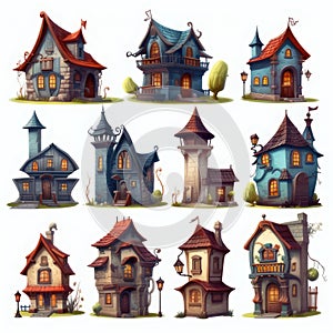 Collection of houses designed for use in 2D games