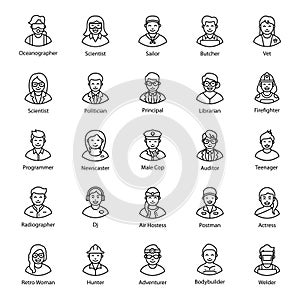 Collection of Human Avatars In line Style