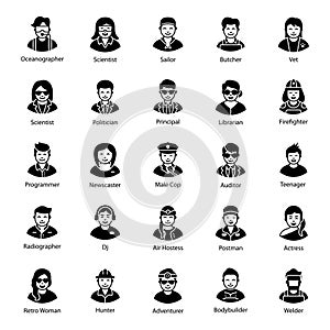 Collection of Human Avatars In solid Style