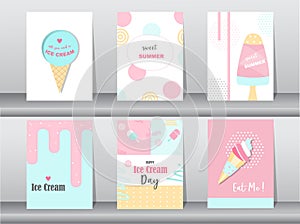 Collection of ice cream invitation card,Happy national ice cream day,poster, greeting, template,cone,sundea,scoop,Vector illustrat