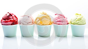 Collection of icecreams in many flavors and types on a white background for adding text