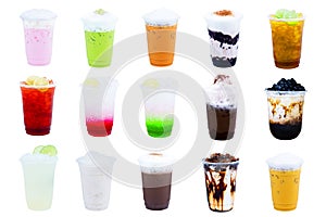 Collection of iced drinks isolated on white background,Summer drinks