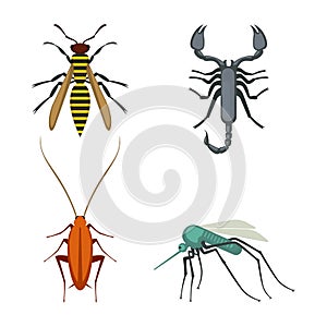 Collection of icons of colorful bugs on vector illustration