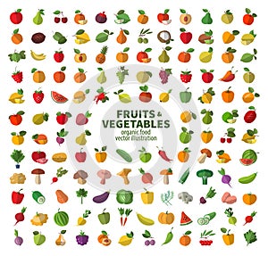 The collection of icons on fruits and vegetables.