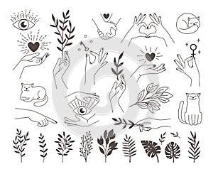 Collection icons magic hands tattoo