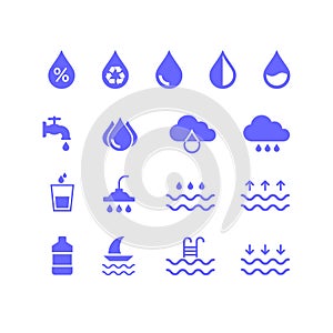 Collection of icons related to water resources. Suitable for design elements from infographics,