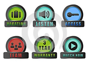 Collection of icons. Various round buttons. Business interface elements. Colorful vector set.