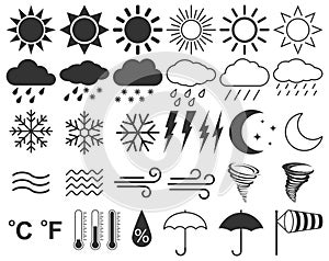 Collection of icons for weather forecast illustration. Vector cl