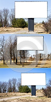 Collection of images with blank billboard on field