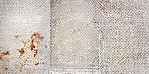 Collection of images with old stained white cloth book cover textures