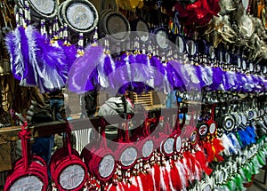 A collection of Indian tokens for sale at the Indian Market in Otavalo in Ecuador.