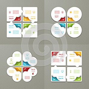 Collection of Infographic Templates for Business. Four steps cycling diagrams. Vector Illustration.