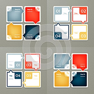 Collection of Infographic Templates for Business. Four steps cycling diagrams. Vector Illustration.