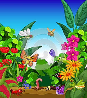 Collection of insects in the flower garden