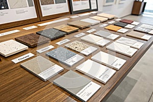 Samples of interior materials on wooden table