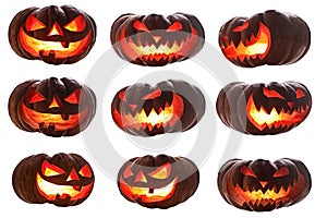 collection of internally illuminated halloween pumpkins