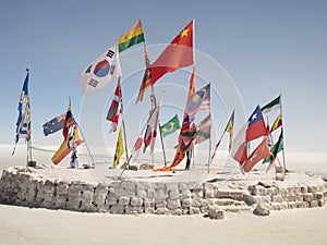 Collection of International Flags in the Bolivian Desert