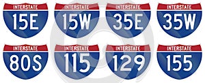 Collection of Interstate highway shields used in the US
