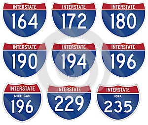 Collection of Interstate highway shields used in the US