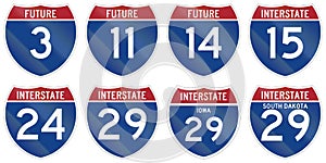 Collection of Interstate highway shields used in the US