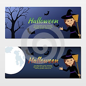 Collection of invitations Halloween with a cute witch.