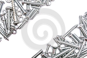 Collection Of Iron Screws, Wood Screws and Bolts With A Free Diagonal Line For Text