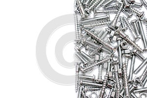 Collection Of Iron Screws, Wood Screws and Bolts With Free Space On The Left Side
