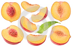 Collection of isolated peach pieces