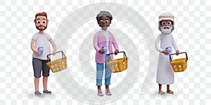 Collection of isolated vector shoppers of different races, creeds, genders