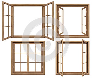 Collection of isolated wooden windows