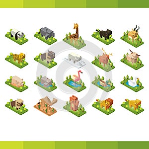 Collection of isometric animals. Vector illustration decorative design