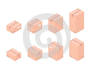 Set of isometric boxes isolated on white background